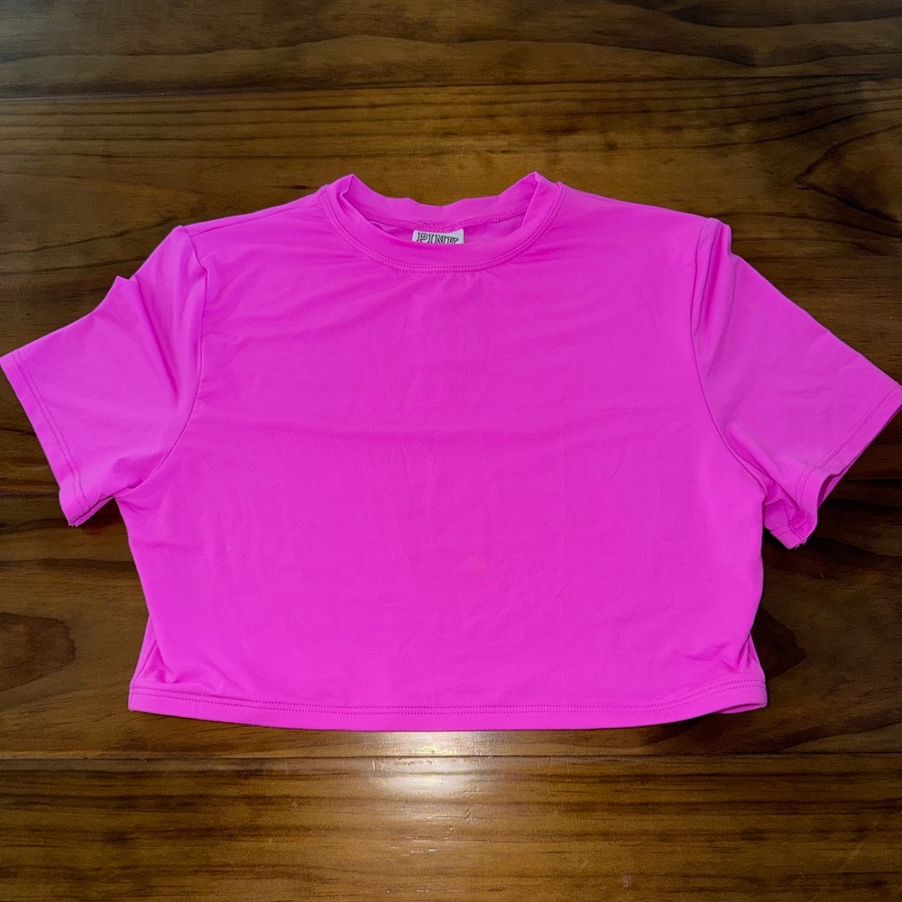 PINK Victoria's Secret Hot Pink Cropped Crew Tee